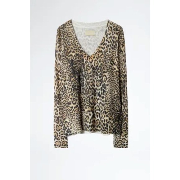 Zadig & Voltaire Sweaters - Zadig & Voltaire Sweater XS Leopard Print Cashmere V Neck Pullover Rody Leo